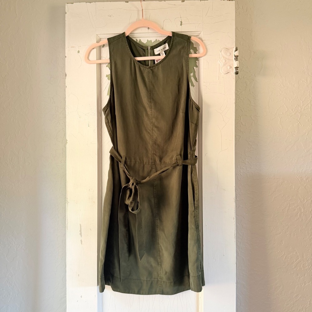 Cloth & Stone Olive Green Tencel Sleeveless Belted Utility Mini Dress Small
